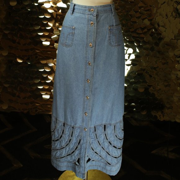 Las Vegas Quality Brand Denim Lattice Maxi Skirt - Picture 4 of 8